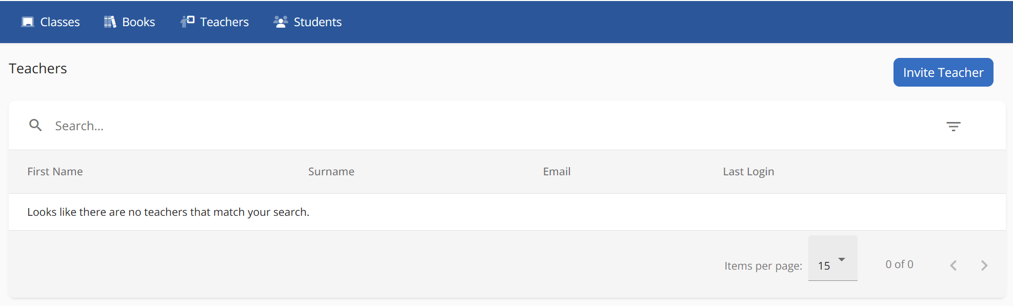 Invite Teacher button