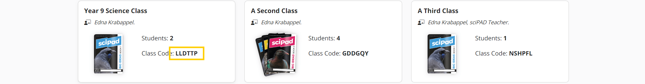 Newly created class showing the class code