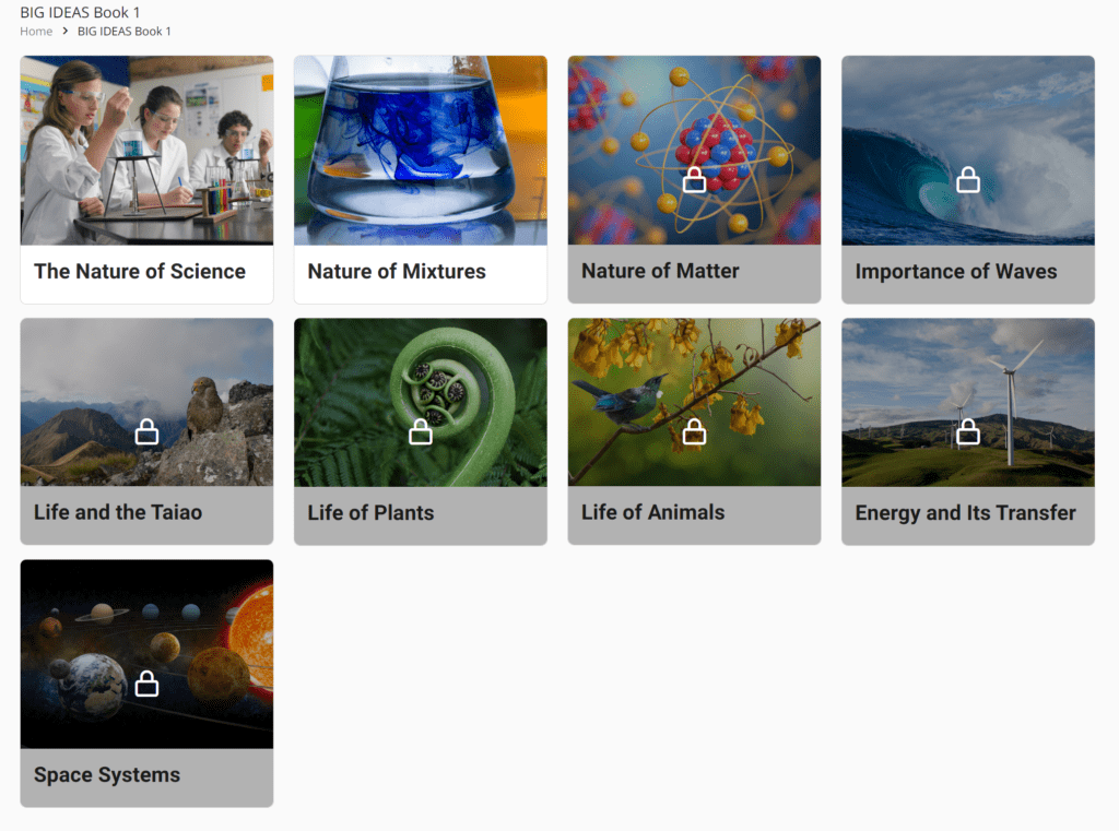 Student view showing locked and unlocked lessons