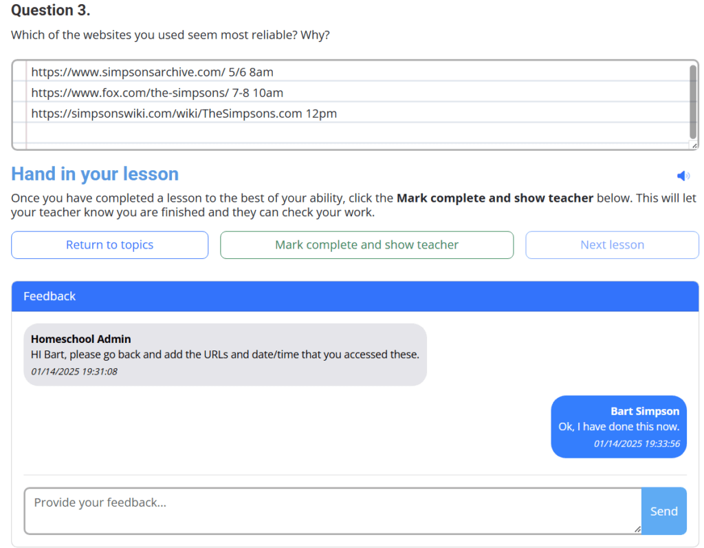 Student view of teacher feedback